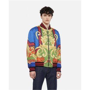 2295$ Versace Baroque Medusa Print Quilted Woolblend Bomber Jacket NWT 3XL EU60